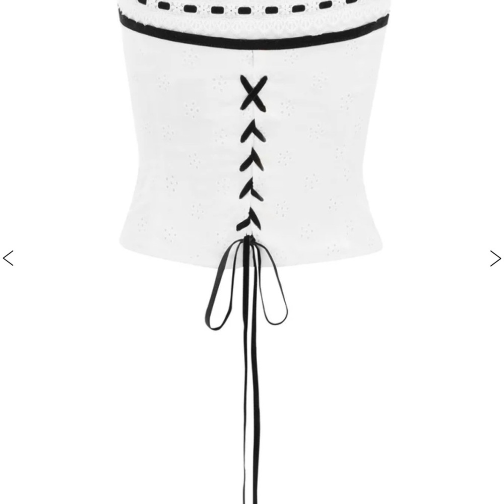With Jean Sabrin White Corset Top with Black Lace-Up Detail